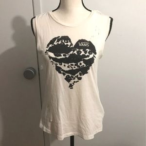 Distressed Vans leopard print heart tank top